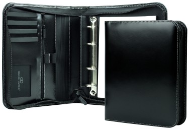 RV-Ringbuch DIN A5, incl. Memoblock, 4-Ring-25mm-Combimechanik CAMBRIDGE Top Grain Rindspaltleder mit heller Kontrastnaht schwarz